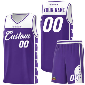 Custom Purple White Personalized Star Pattern Sports Uniform Basketball Jersey