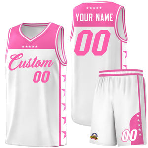 Custom White Pink Personalized Star Pattern Sports Uniform Basketball Jersey