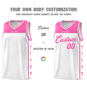 Custom White Pink Personalized Star Pattern Sports Uniform Basketball Jersey