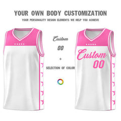 Custom White Pink Personalized Star Pattern Sports Uniform Basketball Jersey