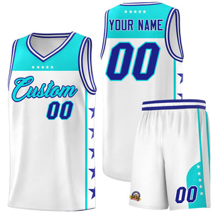 Custom White Sky Blue Personalized Star Pattern Sports Uniform Basketball Jersey