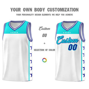 Custom White Sky Blue Personalized Star Pattern Sports Uniform Basketball Jersey