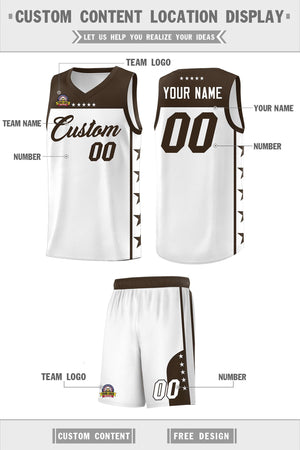 Custom White Brown Personalized Star Pattern Sports Uniform Basketball Jersey