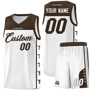 Custom White Brown Personalized Star Pattern Sports Uniform Basketball Jersey
