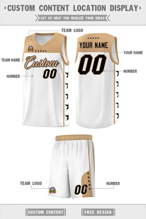 Custom White Old Gold Personalized Star Pattern Sports Uniform Basketball Jersey