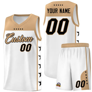 Custom White Old Gold Personalized Star Pattern Sports Uniform Basketball Jersey