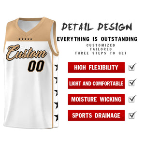 Custom White Old Gold Personalized Star Pattern Sports Uniform Basketball Jersey