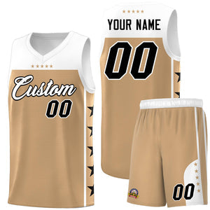 Custom Old Gold White Personalized Star Pattern Sports Uniform Basketball Jersey
