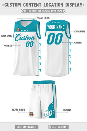 Custom White Aqua Personalized Star Pattern Sports Uniform Basketball Jersey