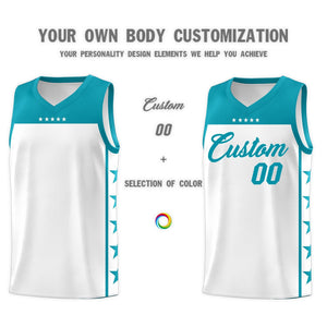 Custom White Aqua Personalized Star Pattern Sports Uniform Basketball Jersey