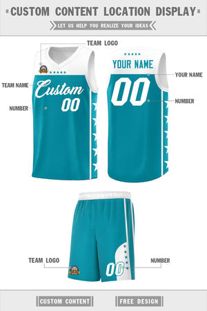 Custom Aqua White Personalized Star Pattern Sports Uniform Basketball Jersey