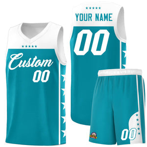 Custom Aqua White Personalized Star Pattern Sports Uniform Basketball Jersey