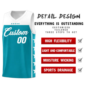 Custom Aqua White Personalized Star Pattern Sports Uniform Basketball Jersey