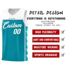 Custom Aqua White Personalized Star Pattern Sports Uniform Basketball Jersey