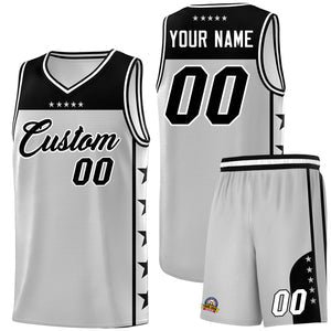 Custom Gray Black Personalized Star Pattern Sports Uniform Basketball Jersey