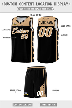 Custom Black Old Gold Personalized Star Pattern Sports Uniform Basketball Jersey