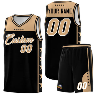 Custom Black Old Gold Personalized Star Pattern Sports Uniform Basketball Jersey