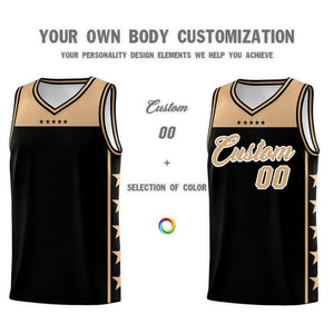 Custom Black Old Gold Personalized Star Pattern Sports Uniform Basketball Jersey