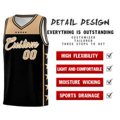 Custom Black Old Gold Personalized Star Pattern Sports Uniform Basketball Jersey