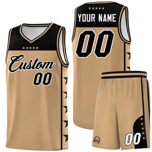 Custom Old Gold Black Personalized Star Pattern Sports Uniform Basketball Jersey