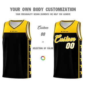 Custom Black Yellow Personalized Star Pattern Sports Uniform Basketball Jersey