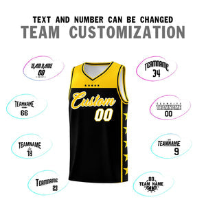 Custom Black Yellow Personalized Star Pattern Sports Uniform Basketball Jersey