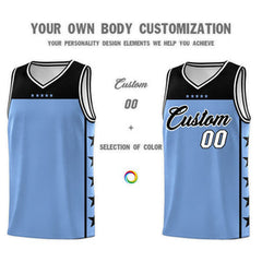 Custom Light Blue Black Personalized Star Pattern Sports Uniform Basketball Jersey