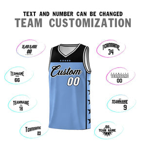 Custom Light Blue Black Personalized Star Pattern Sports Uniform Basketball Jersey