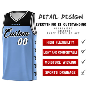 Custom Light Blue Black Personalized Star Pattern Sports Uniform Basketball Jersey
