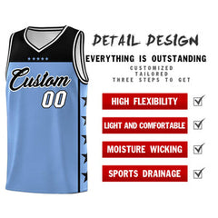 Custom Light Blue Black Personalized Star Pattern Sports Uniform Basketball Jersey