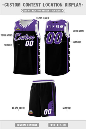 Custom Black Purple Personalized Star Pattern Sports Uniform Basketball Jersey