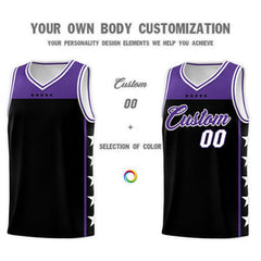 Custom Black Purple Personalized Star Pattern Sports Uniform Basketball Jersey