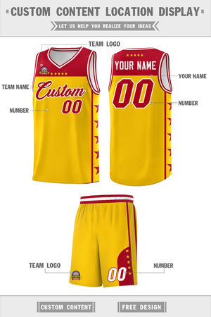 Custom Gold Red Personalized Star Pattern Sports Uniform Basketball Jersey