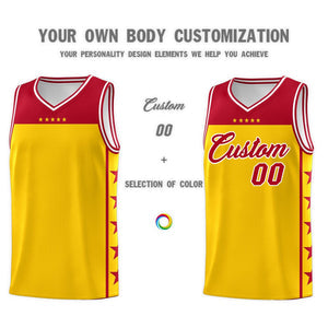 Custom Gold Red Personalized Star Pattern Sports Uniform Basketball Jersey