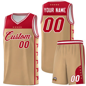 Custom Old Gold Red Personalized Star Pattern Sports Uniform Basketball Jersey