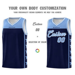 Custom Navy Light Blue Personalized Star Pattern Sports Uniform Basketball Jersey