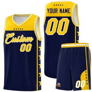 Custom Navy Yellow Personalized Star Pattern Sports Uniform Basketball Jersey