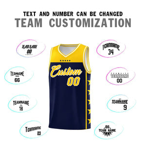 Custom Navy Yellow Personalized Star Pattern Sports Uniform Basketball Jersey
