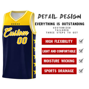 Custom Navy Yellow Personalized Star Pattern Sports Uniform Basketball Jersey