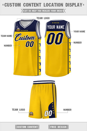 Custom Gold Navy Personalized Star Pattern Sports Uniform Basketball Jersey