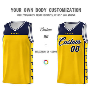 Custom Gold Navy Personalized Star Pattern Sports Uniform Basketball Jersey