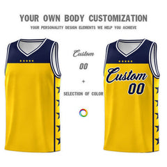 Custom Gold Navy Personalized Star Pattern Sports Uniform Basketball Jersey