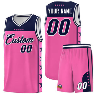Custom Pink Navy Personalized Star Pattern Sports Uniform Basketball Jersey