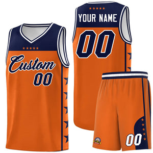 Custom Orange Navy Personalized Star Pattern Sports Uniform Basketball Jersey
