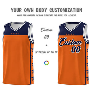 Custom Orange Navy Personalized Star Pattern Sports Uniform Basketball Jersey