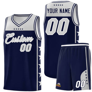 Custom Navy Gray Personalized Star Pattern Sports Uniform Basketball Jersey