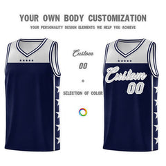 Custom Navy Gray Personalized Star Pattern Sports Uniform Basketball Jersey