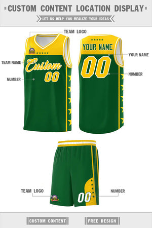 Custom Kelly Green Yellow Personalized Star Pattern Sports Uniform Basketball Jersey