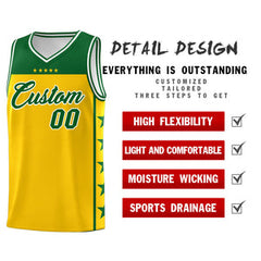 Custom Gold Kelly Green Personalized Star Pattern Sports Uniform Basketball Jersey