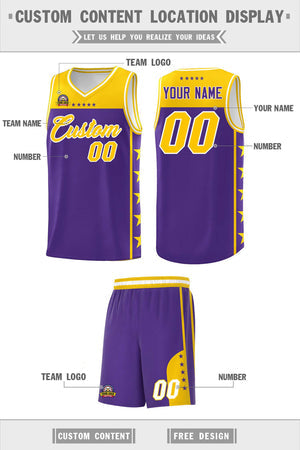 Custom Purple Yellow Personalized Star Pattern Sports Uniform Basketball Jersey
